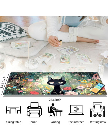 Tapete de Juego BFDHGQZC Gato Negro Entre Flores 60x35cm