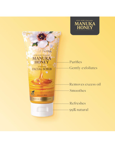 Exfoliante Facial de Miel Manuka Wild Ferns 100ml 99% Natural