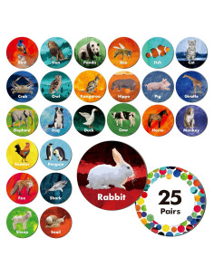 Juego de Memoria de Animales Hebayy - 50 Tarjetas Redondas 7.62 cm