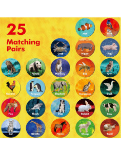 Juego de Memoria de Animales Hebayy - 50 Tarjetas Redondas 7.62 cm 2