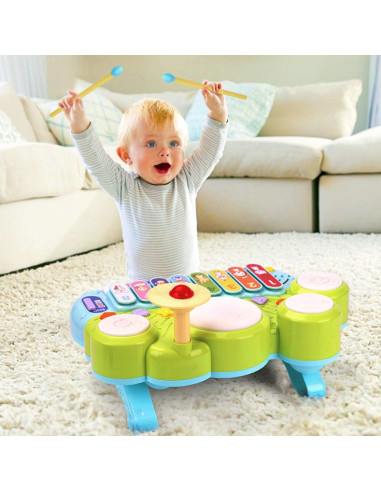 Juguete Musical 3 en 1 AugToy Piano Xilófono Batería Verde