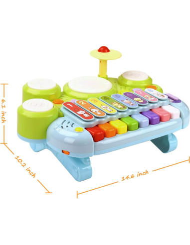 Juguete Musical 3 en 1 AugToy Piano Xilófono Batería Verde