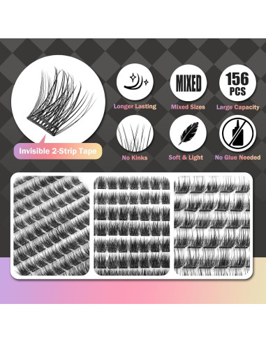 Pestañas Autoadhesivas WONSIS 156 Pcs Sin Pegamento 8-16mm