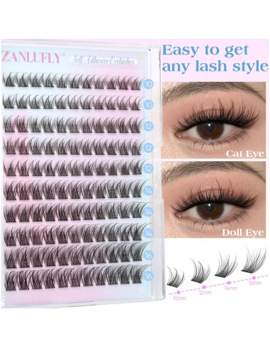 Pestañas Autoadhesivas Zanlufly Naturales 10-16MM Reutilizables