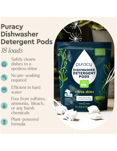 Cápsulas para Lavavajillas Puracy 18 Unidades Cielos Cítricos