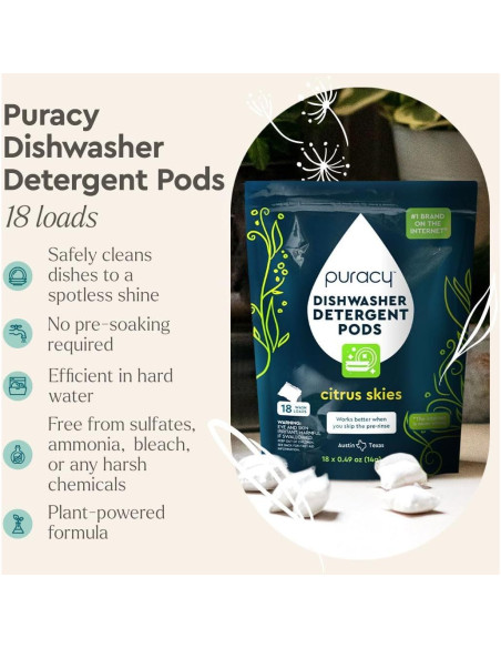 Cápsulas para Lavavajillas Puracy 18 Unidades Cielos Cítricos