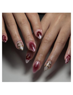 Uñas Postizas Almendra Mediana YOLEZI 24 Pcs Diseño Floral