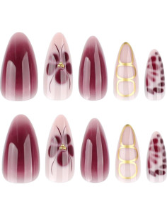 Uñas Postizas Almendra Mediana YOLEZI 24 Pcs Diseño Floral 2