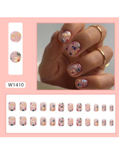 Uñas Postizas Cuadradas KASOICRA Nude con Flor 24 Pcs 2