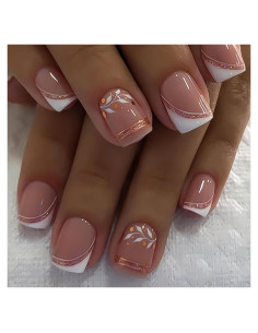 24 Uñas Postizas Cortas Cuadradas RTKHFZE con Diseño Floral