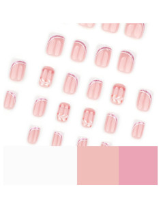 24 Uñas Postizas Cortas Cuadradas RTKHFZE con Diseño Floral 2