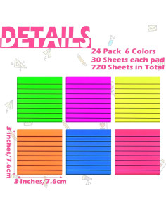 Notas Adhesivas Transparentes Yinder 24 Hojas 7.6x7.6cm Colores Brillantes 2