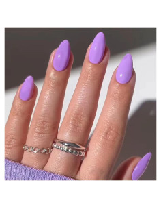 Uñas Postizas Cortas Almendra BDRUIXING Sólido Púrpura 30 Pcs