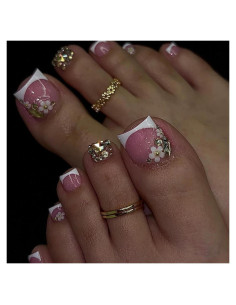 Uñas Falsas de Pies Punta Francesa Blanca NBNTGH 24 Pcs