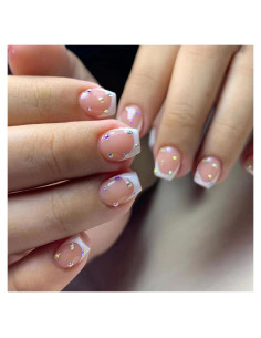 24 Uñas Postizas Cortas Cuadradas Teilihai con Rhinestone