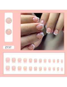 24 Uñas Postizas Cortas Cuadradas Teilihai con Rhinestone 2