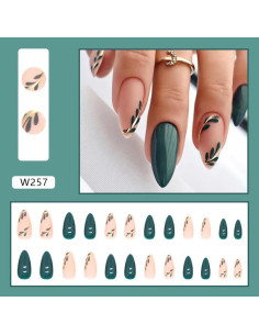 Uñas Postizas Cortas Almendra Verde NBNTGH - 24 Pcs 2