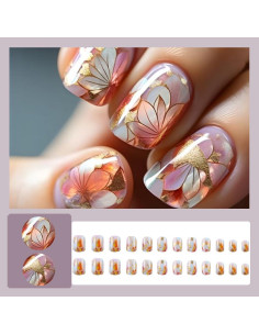24 Uñas Postizas Cortas Cuadradas LINMEIZAI con Diseño Floral 2