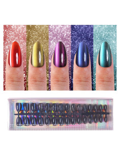 150 Uñas Postizas Ojo de Gato Plauva Almendra Media 15 Tamaños