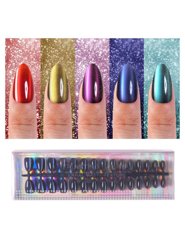 150 Uñas Postizas Ojo de Gato Plauva Almendra Media 15 Tamaños