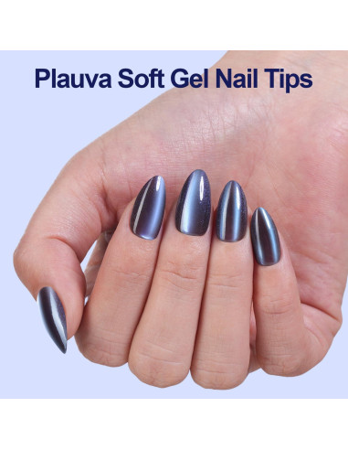 150 Uñas Postizas Ojo de Gato Plauva Almendra Media 15 Tamaños