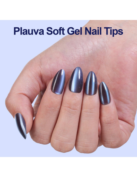 150 Uñas Postizas Ojo de Gato Plauva Almendra Media 15 Tamaños