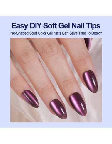 150 Uñas Postizas Ojo de Gato Plauva Almendra Media 15 Tamaños