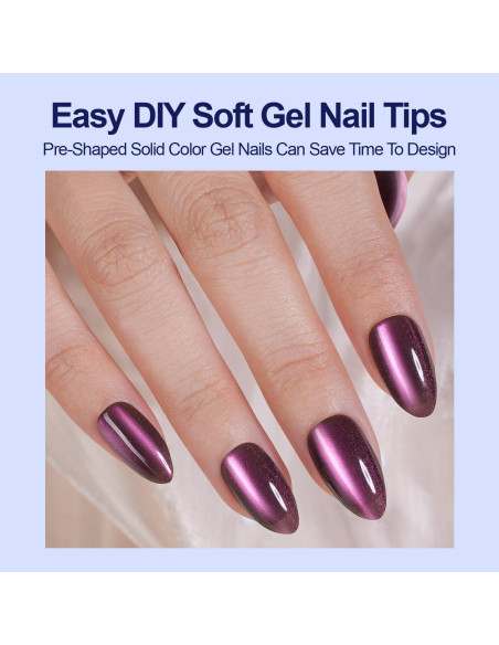 150 Uñas Postizas Ojo de Gato Plauva Almendra Media 15 Tamaños