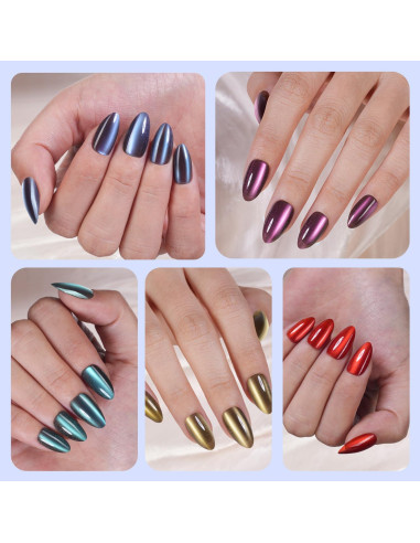 150 Uñas Postizas Ojo de Gato Plauva Almendra Media 15 Tamaños