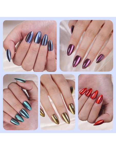 150 Uñas Postizas Ojo de Gato Plauva Almendra Media 15 Tamaños