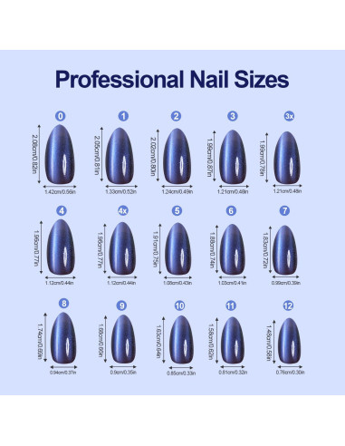 150 Uñas Postizas Ojo de Gato Plauva Almendra Media 15 Tamaños