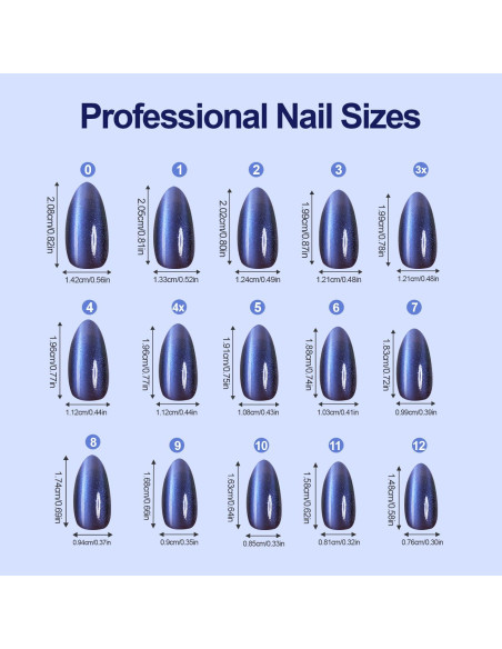 150 Uñas Postizas Ojo de Gato Plauva Almendra Media 15 Tamaños