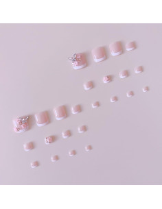 24 Uñas Postizas de Pie Rosadas con Diseño Floral y Mariposa 2