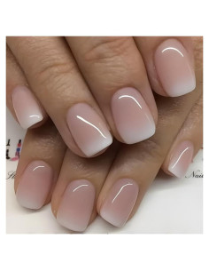 Uñas Postizas Cortas Francesas Ombre Rosa Blanco Hrnsnails