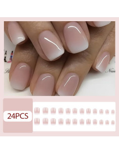 Uñas Postizas Cortas Francesas Ombre Rosa Blanco Hrnsnails 2