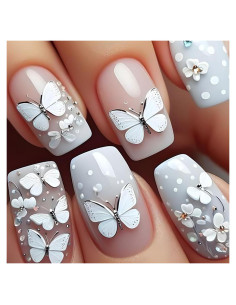 Uñas Postizas 3D Mariposa TBRZTR 24 Piezas Acrílicas