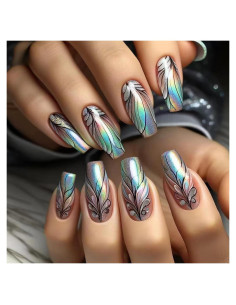 Uñas Postizas Medianas CJDLTS Pluma de Gradiente 24 Pcs