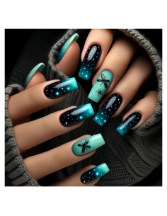 Uñas Postizas Acrílicas TBRZTR Mariposa Verde Oscuro 24Pcs