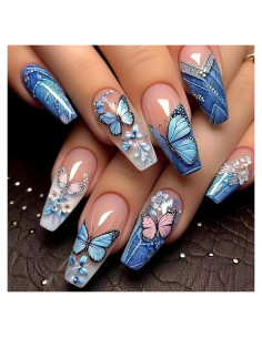 Uñas Falsas Largas Coffin Presión Francesa CHAONENG 24 Pcs