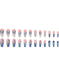 Uñas Falsas Largas Coffin Presión Francesa CHAONENG 24 Pcs 2