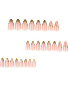 24 Uñas Postizas Doradas Almendra con Lazo NZRAESTRS 2