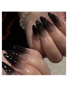 Uñas Postizas Cortas Negras FJSMTOPl 24 Pcs Almendra