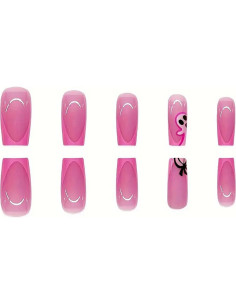 24 Uñas Postizas Cortas Halloween Rosa Fantasmas FDSQHSA 2