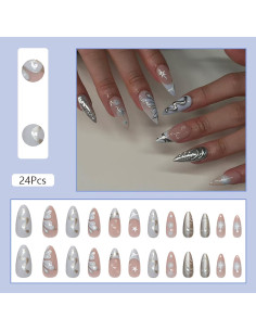 24 Uñas Postizas Almendra ASABITE Punta Francesa Azul 2