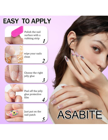 24 Uñas Postizas Almendra ASABITE Punta Francesa Azul