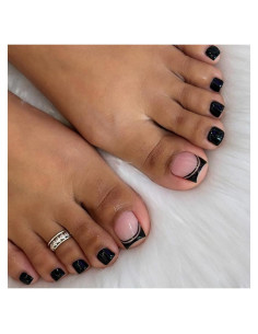 Uñas Postizas Cortas Francesas Negras Genérico 24 Piezas