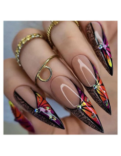 Uñas Postizas Francesas TBRZTR 24 Piezas Diseño Flor y Mariposa