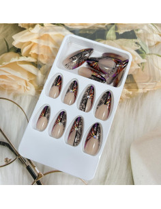 Uñas Postizas Francesas TBRZTR 24 Piezas Diseño Flor y Mariposa 2