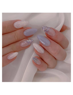 Uñas Postizas Acrílicas Hrnsnails Almendra Brillantes 24 Piezas