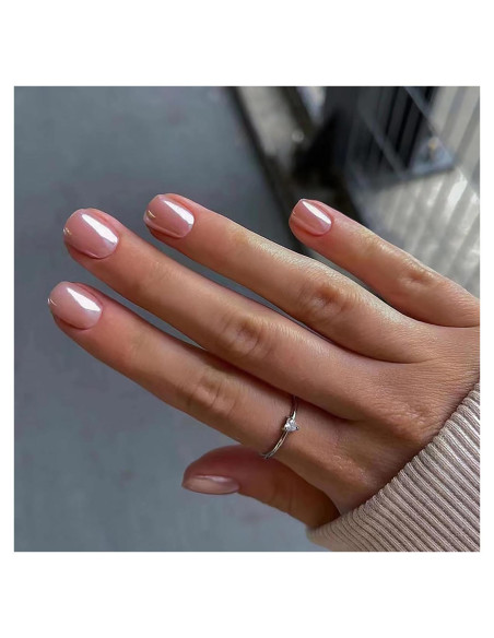 24 Uñas Postizas Cortas Cuadradas RIIICFDD Rosa Nude